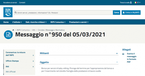 Bonus baby sitter, proroga dall’INPS: prestazioni nel Libretto Famiglia entro il 30 aprile