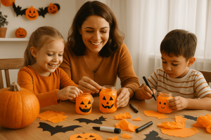 lanterne di Halloween fai-da-te con barattoli di vetro e carta velina